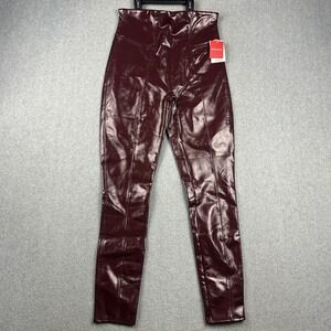 Spanx Faux Leather Leggings Womens Medium Burgundy High Rise Shaping Pants Ruby